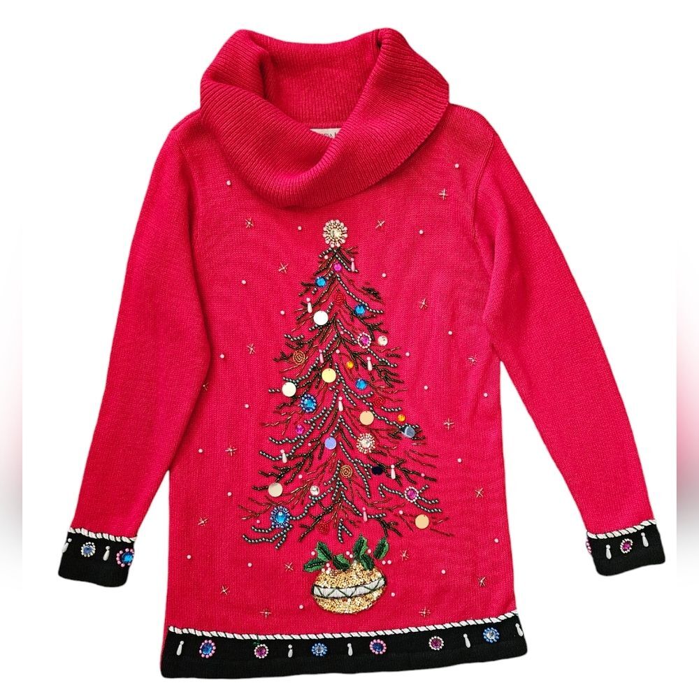 Vintage Victoria Jones Red Embellished Christmas Tree Sweater Size S